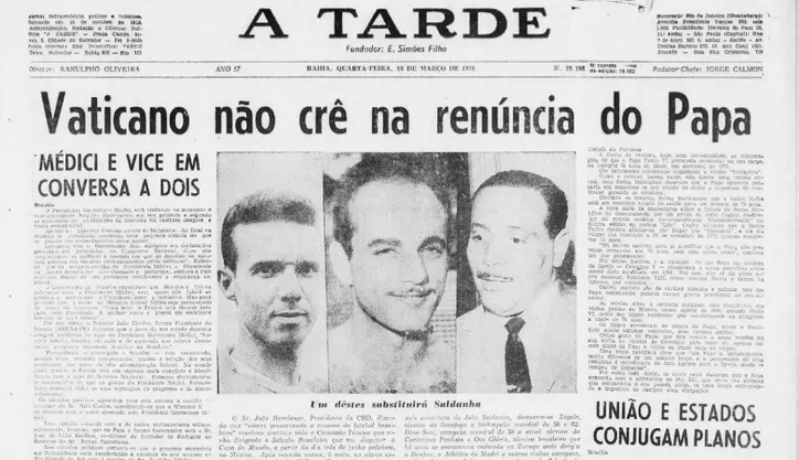 A Tarde traz repercussão sobre sucessão de João Saldanha