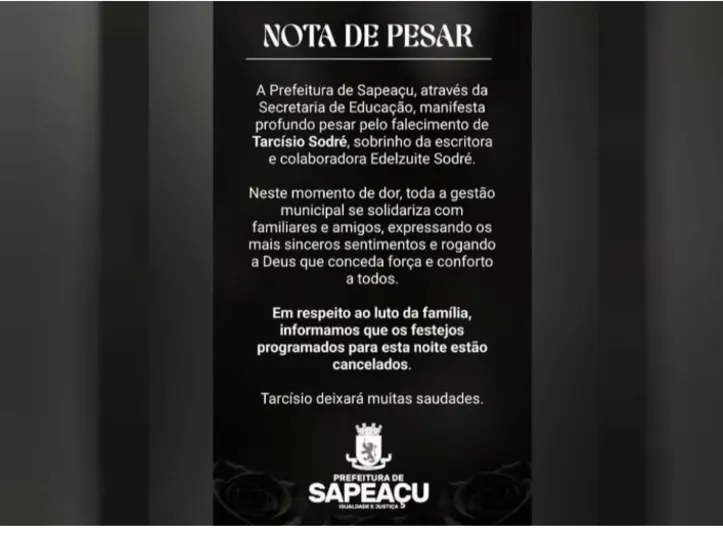 Prefeitura de Sapeaçu cancela festa de São João
