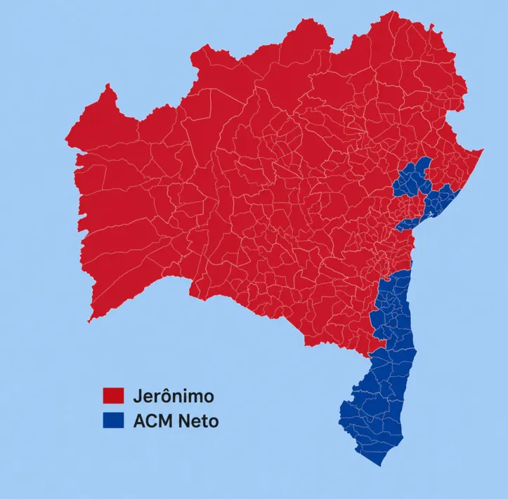 Arte mostra regiões em que Jerônimo e ACM Neto venceram em 2022
