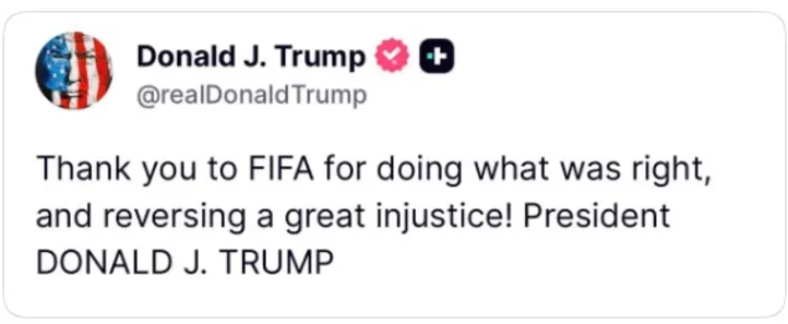 Post de Donald Trump á FIFA