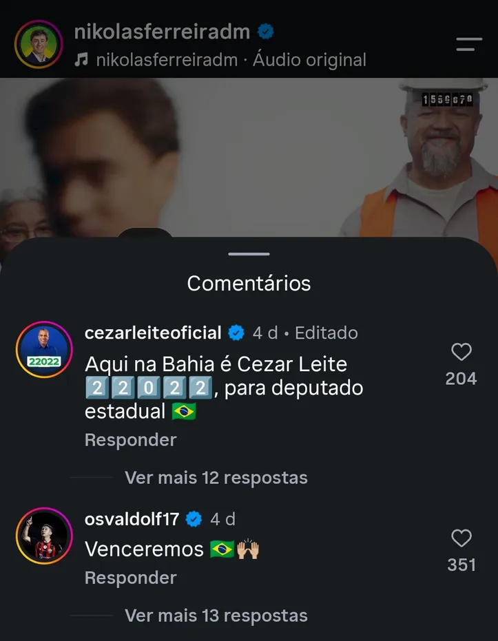 Imagem ilustrativa da imagem "Venceremos": ídolo do Vitória se declara em postagem de Nikolas Ferreira