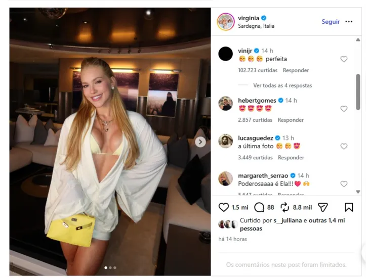 Comentário de Vini na foto de Virginia