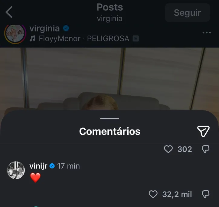Comentário de Vini Jr. no post de Virginia