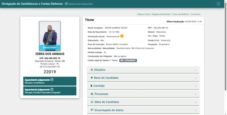 Imagem ilustrativa da imagem Zebra dos Animais, Bad Boy e mais: candidatos surpreendem com nomes inusitados