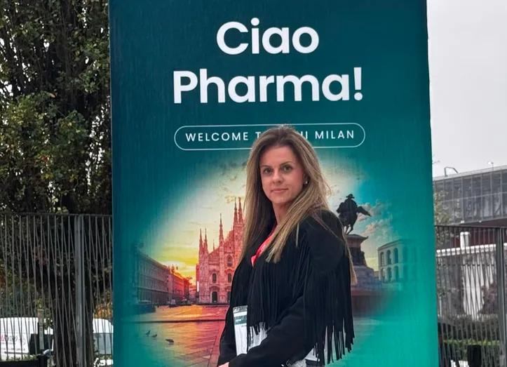 Patrícia Rudge, diretora executiva da Elmeco, no CPHI Milan 2026, na Itália
