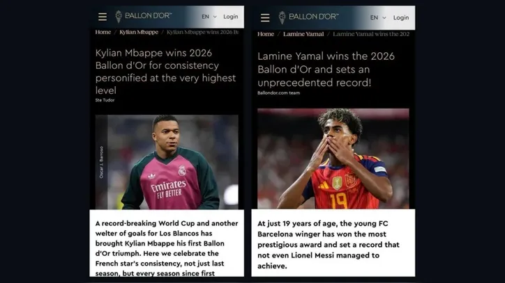 Falha do site da Bola de Ouro