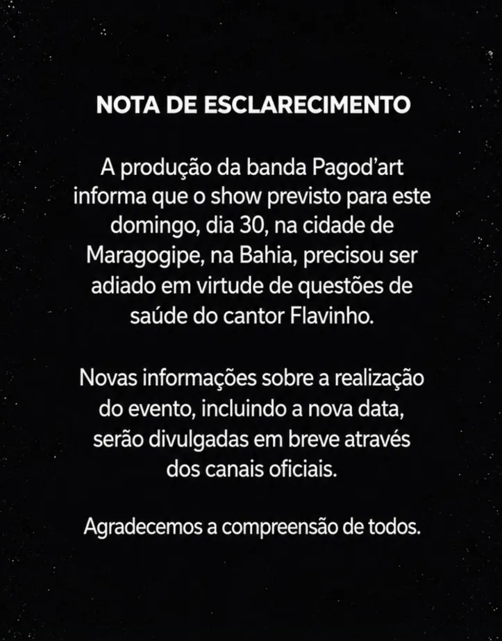 Nota oficial da banda Pagod’art