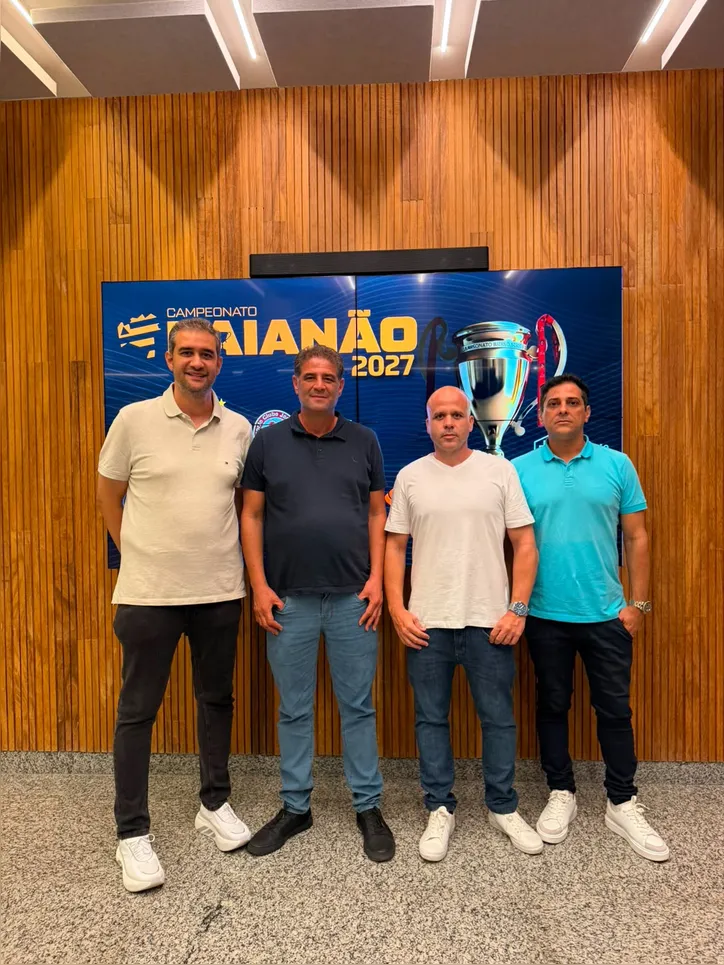 Diretoria do Jacuipense presente no Conselho Técnico. Da esquerda para a direita: Felipe Sales, presidente do Conselho Deliberativo, Emanuel Carneiro, presidente, Miguel Gomez, gerente de futebol, Gustavo Zaccarias, o diretor de futebol