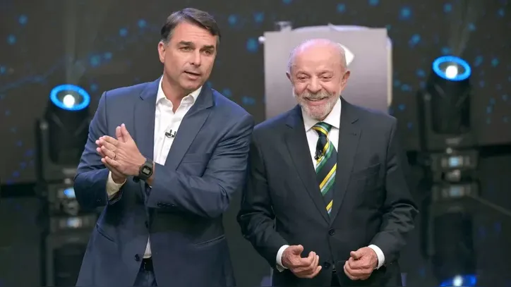 Os candidatos Flávio Bolsonaro (PL) e Lula (PT)
