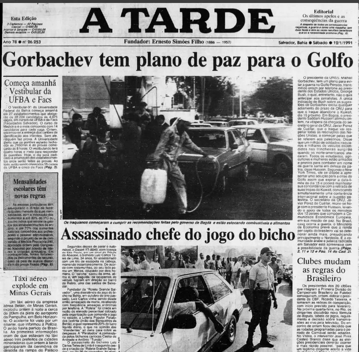 Primeira menção ao PARATODOS no Jornal A TARDE ocorreu com a morte do líder do jogo do bicho