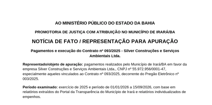 Imagem ilustrativa da imagem Denúncia aponta alta de 76% em contrato da Prefeitura de Irará