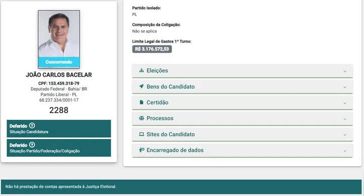 Perfil de Jonga Bacelar no TSE