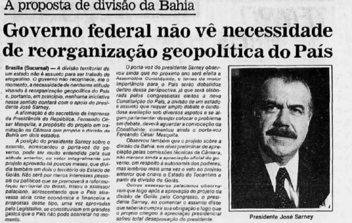Imagem ilustrativa da imagem Deputado tentou dividir a Bahia e criar novo estado nos anos 80