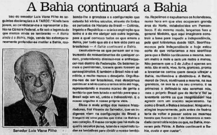 Imagem ilustrativa da imagem Deputado tentou dividir a Bahia e criar novo estado nos anos 80