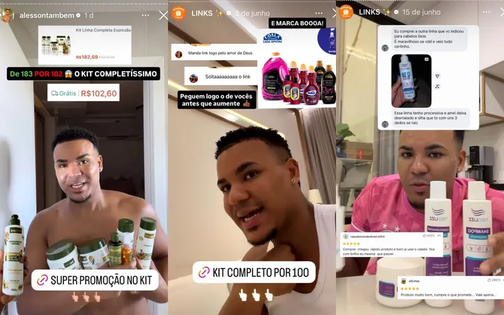 Posts de Alesson com os links de produtos da Shopee