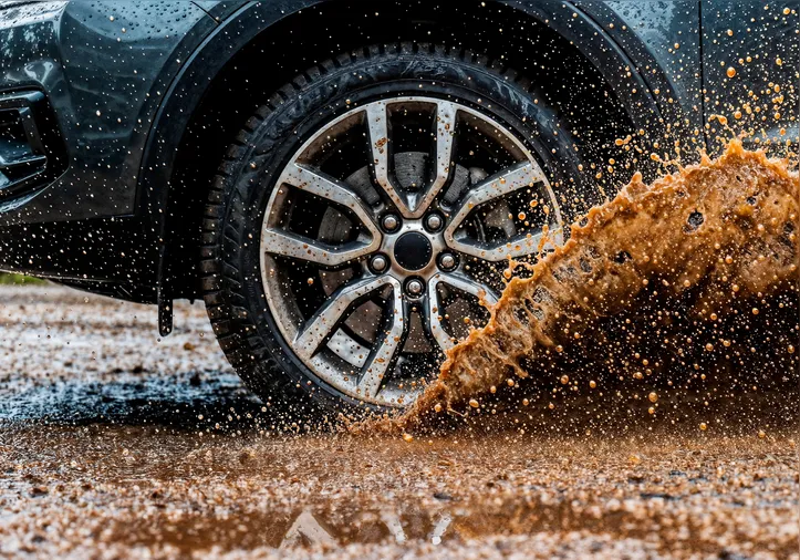 Roda de carro na chuva