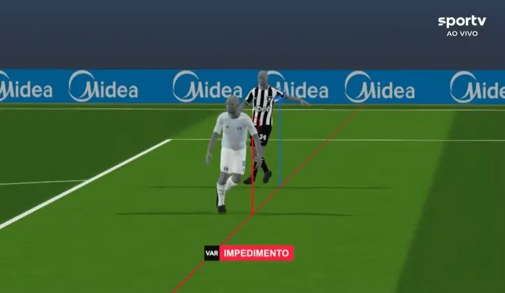 Imagem do impedimento semiautomático no gol anulado de Carlos Vinícius