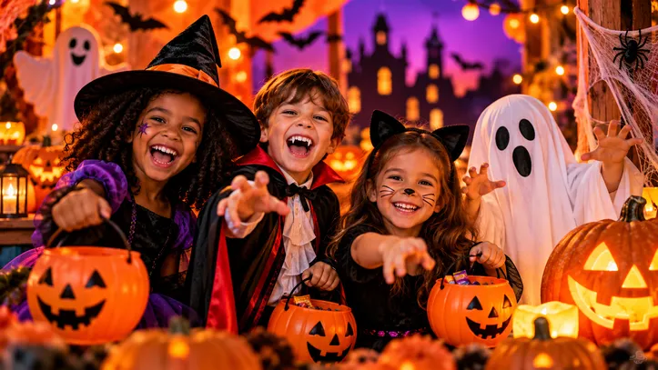 Programação infantil de Halloween reúne brincadeiras, fantasias e caça aos doces em Salvador. Imagem gerada por inteligência artificial.