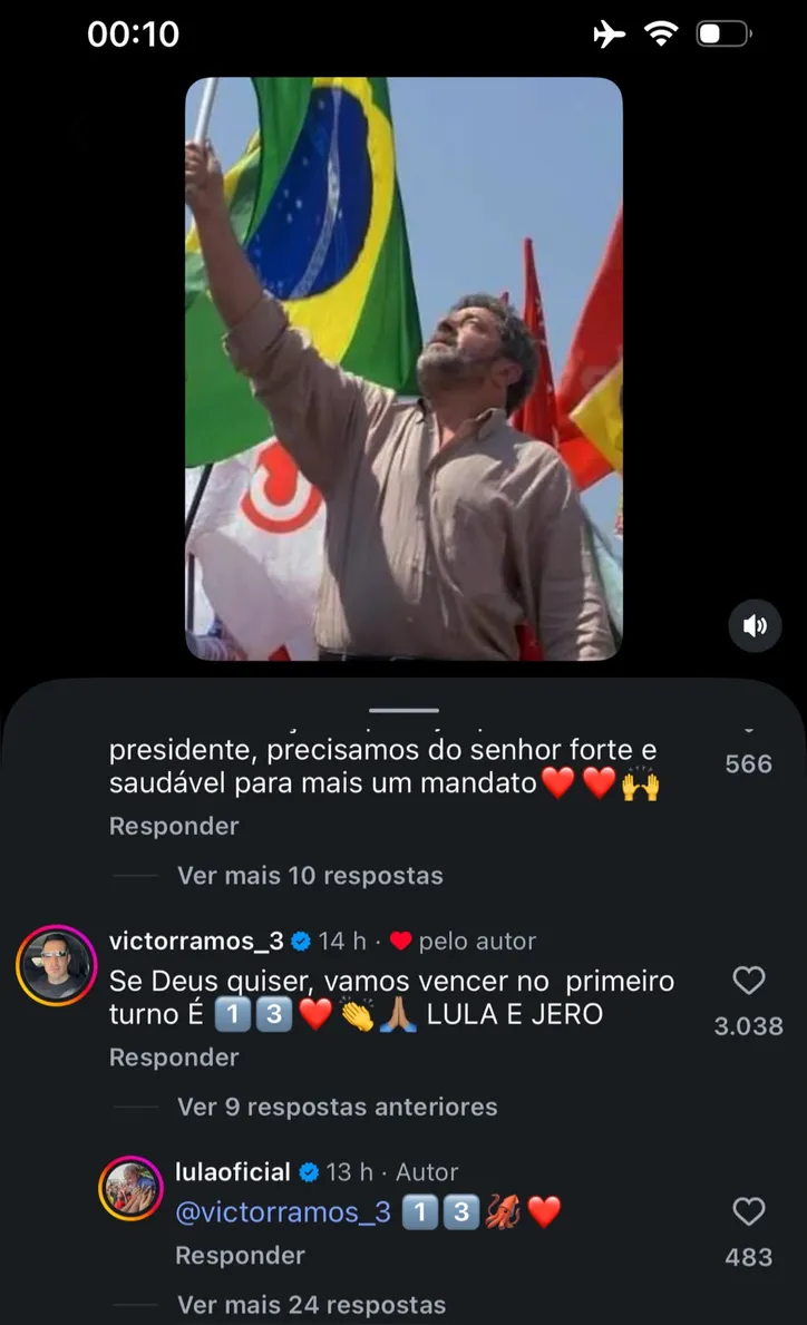 Victor Ramos interage com Lula nas redes sociais