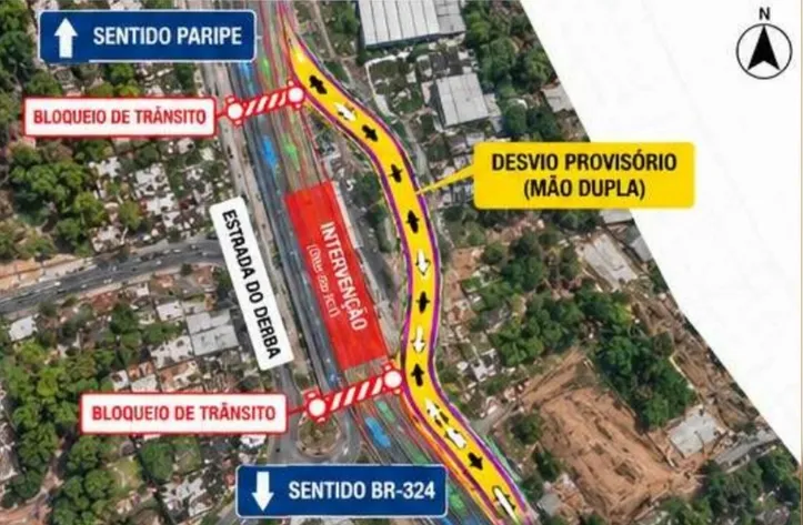 Imagem ilustrativa da imagem Motoristas terão que usar desvio na Estrada do Derba a partir desta quinta; veja mudanças