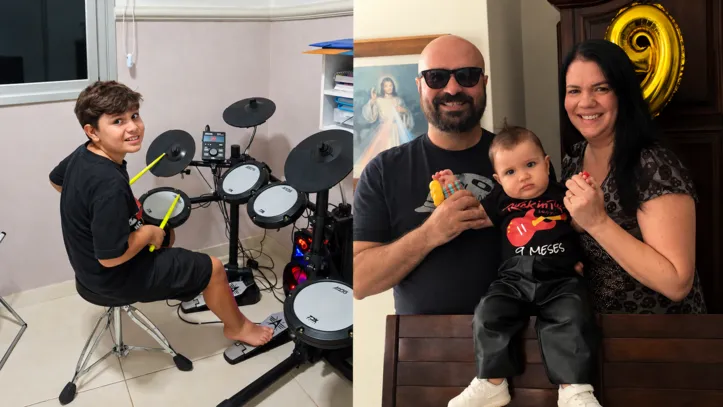 João ama tocar bateria