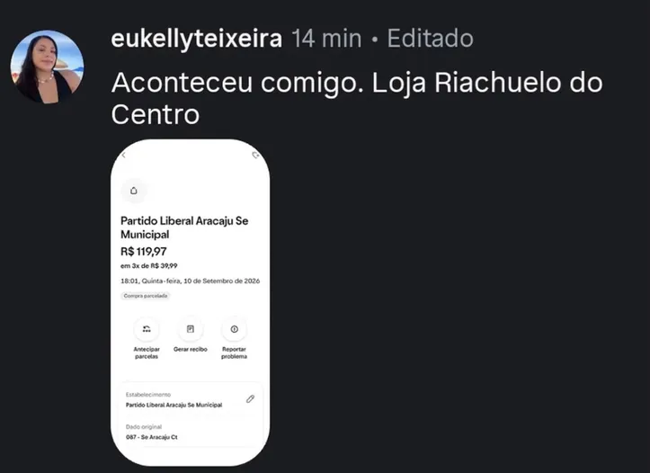 Relatos de outros consumidores apontam o mesmo destinatário nos comprovantes